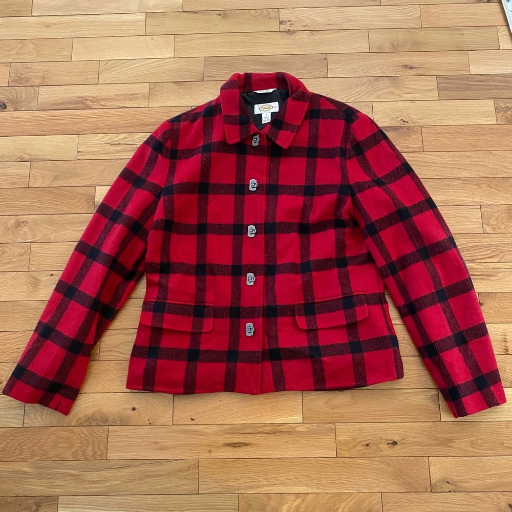 Talbots Buffalo Plaid Italian Wool Blend clasp Front Jacket Coat 8